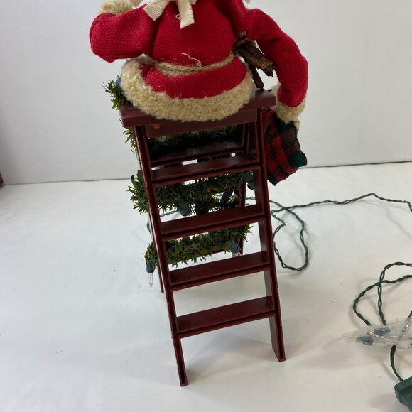 Lighted Animated Santa Figure On Ladder With Moving Arms Head Garland Decoration - Picture 5 of 13